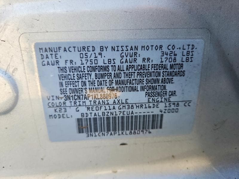 2019 NISSAN VERSA SV 12
