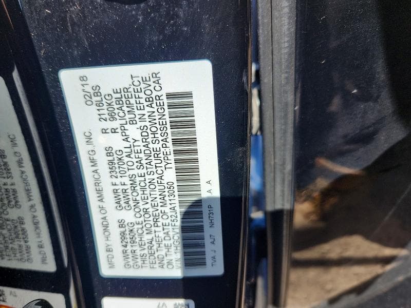 2018 HONDA ACCORD EXL 12