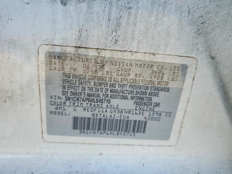 2017 NISSAN VERSA 1.6 S PLUS 12