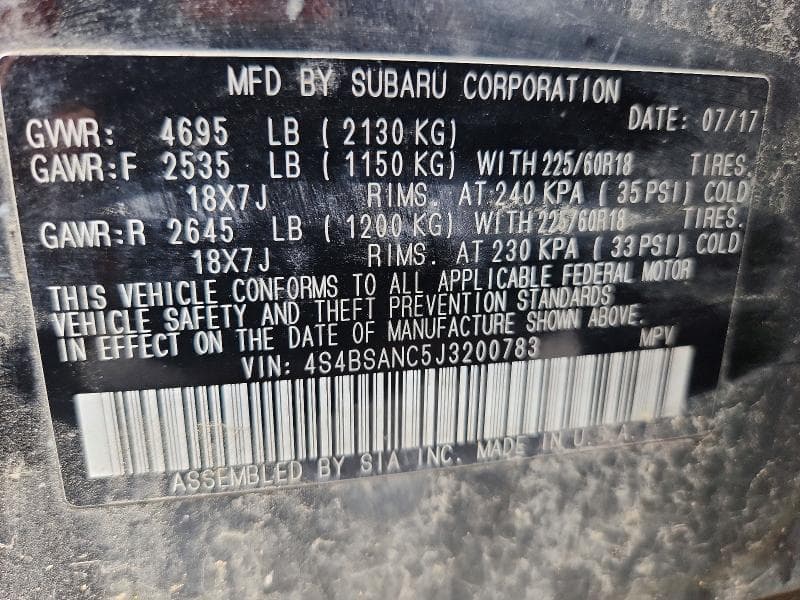2018 SUBARU OUTBACK 2.5I LIMITED 12