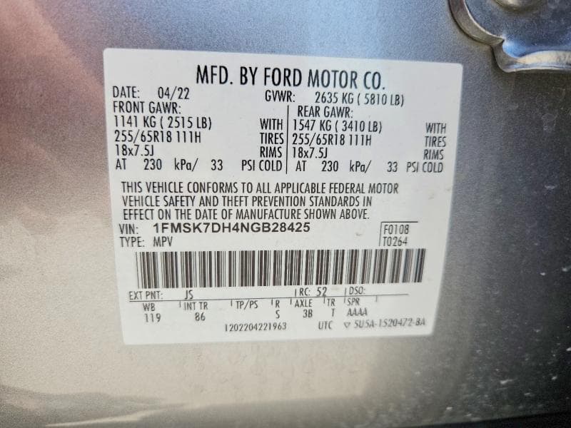 2022 FORD EXPLORER XLT 14