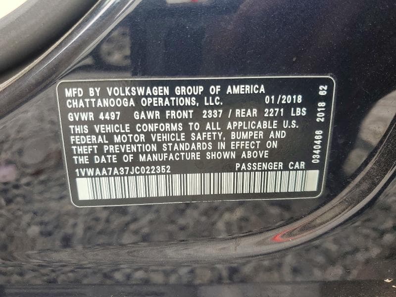 2018 VOLKSWAGEN PASSAT S/R-LINE S/R-LINE 12