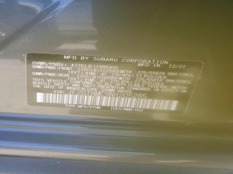 2022 SUBARU CROSSTREK LIMITED LIMITED 12