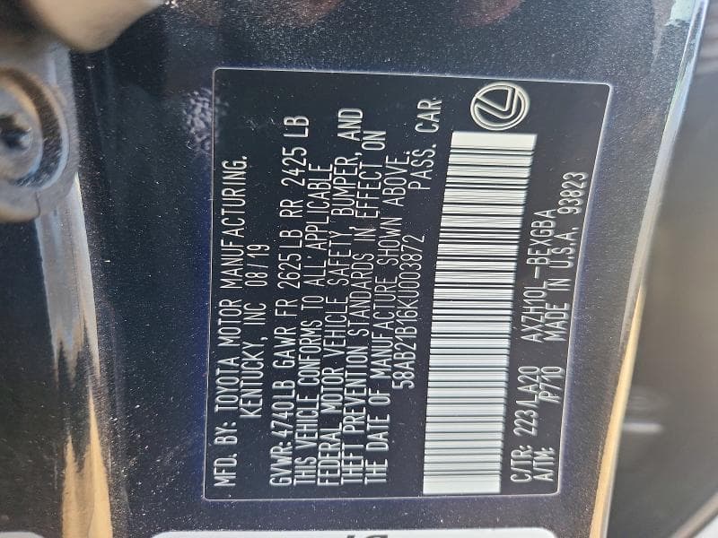 2019 LEXUS ES 300H 300H 12
