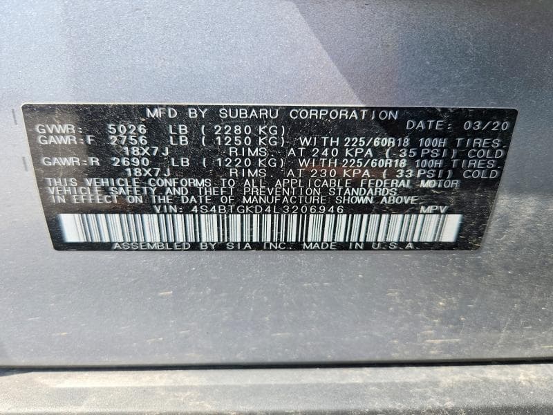 2020 SUBARU OUTBACK ONYX EDITION XT 13