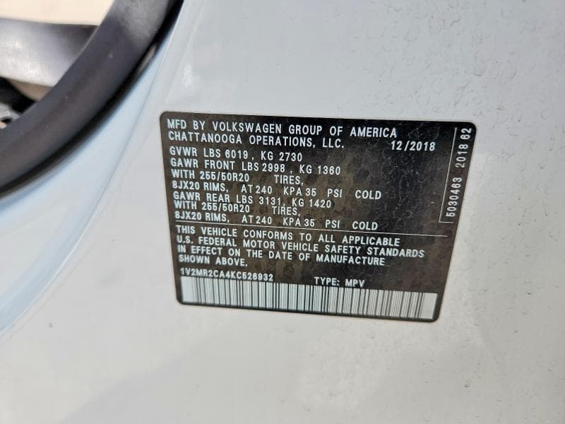 2019 VOLKSWAGEN ATLAS SEL 14