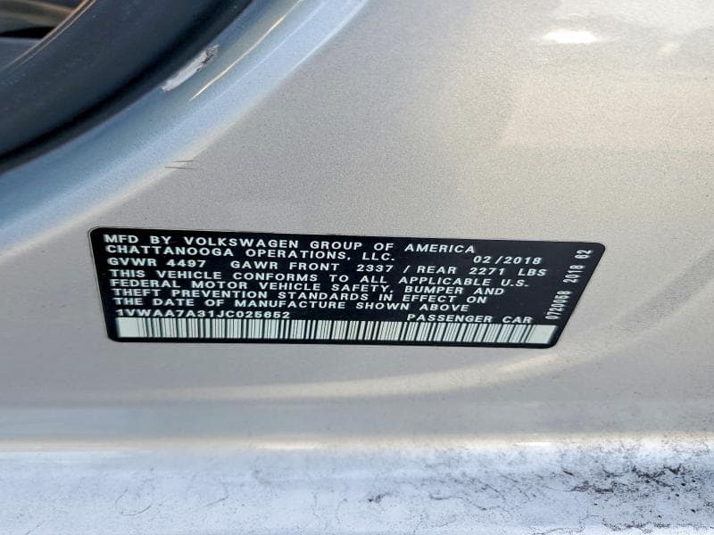 2018 VOLKSWAGEN PASSAT S S 13