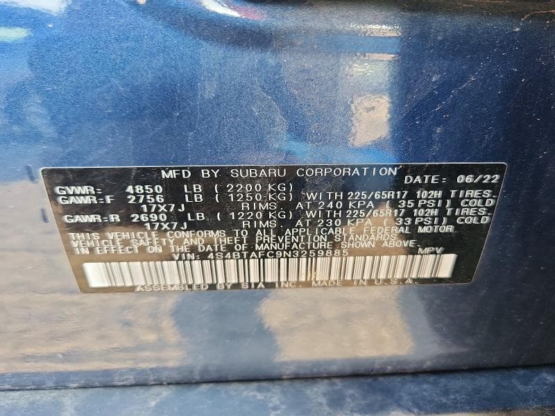 2022 SUBARU OUTBACK PREMIUM 13