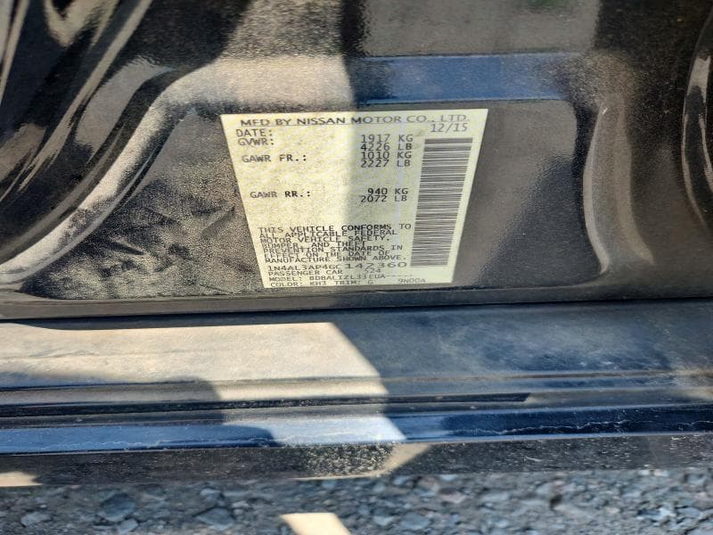 2016 NISSAN ALTIMA 2.5 SV 2.5 SV 12
