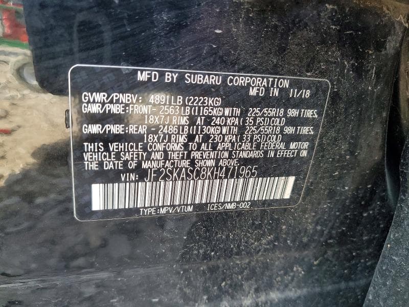 2019 SUBARU FORESTER LIMITED 12