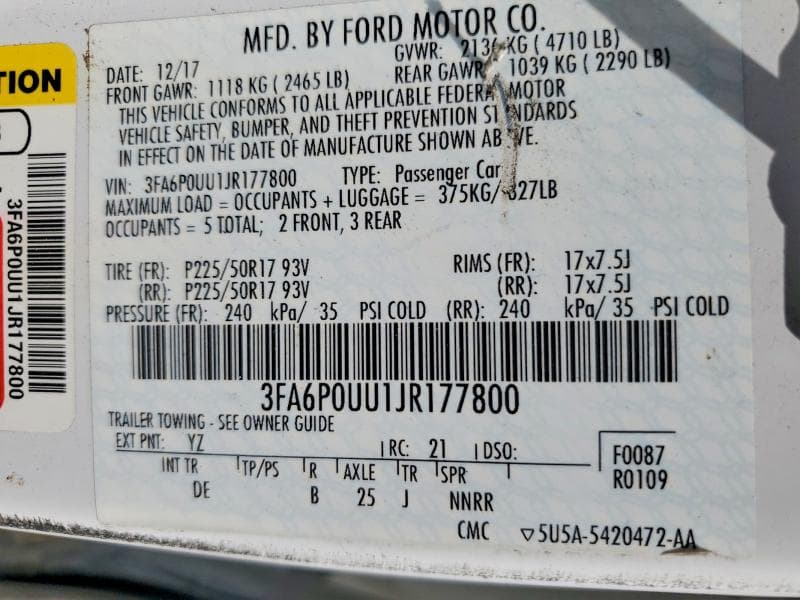 2018 FORD FUSION S HYBRID 12