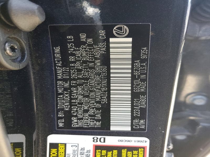 2022 LEXUS ES 350 BASE 12