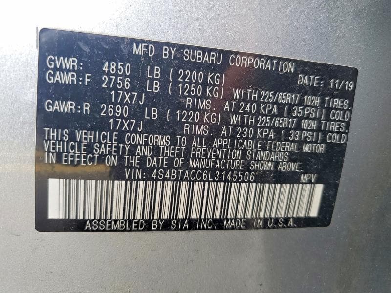 2020 SUBARU OUTBACK PREMIUM 14