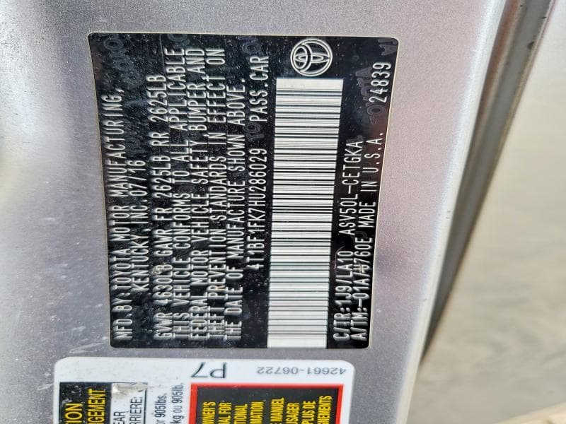 2017 TOYOTA CAMRY XLE 12