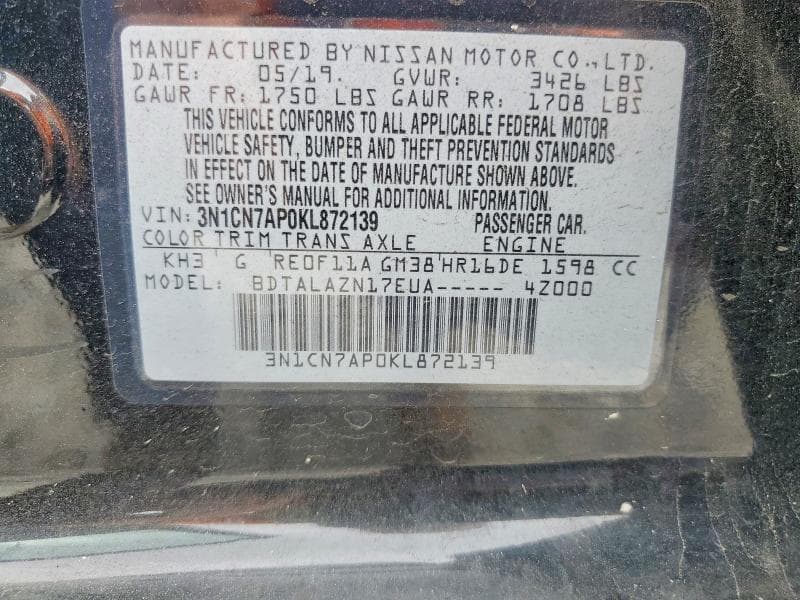 2019 NISSAN VERSA S 13