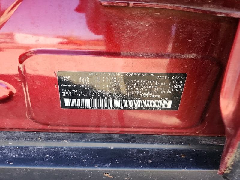 2019 SUBARU OUTBACK 2.5I LIMITED 2.5I LIMITED 12