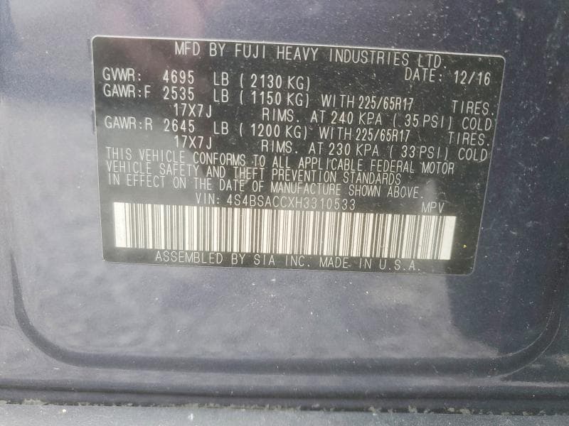 2017 SUBARU OUTBACK 2.5I PREMIUM 2.5I PREMIUM 13