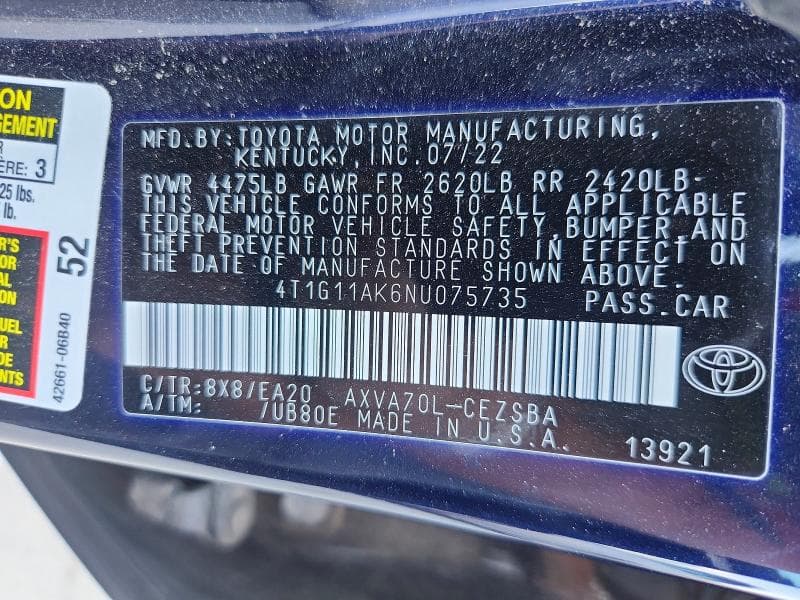 2022 TOYOTA CAMRY SE 12