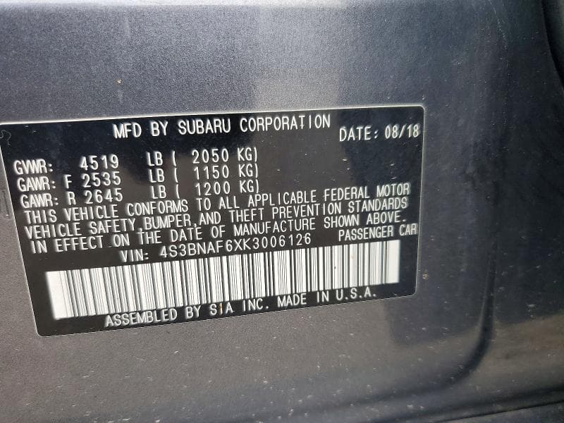 2019 SUBARU LEGACY 2.5I PREMIUM 12
