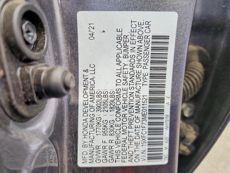 2021 HONDA CIVIC EXL 13