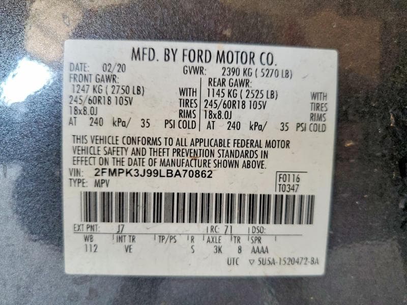 2020 FORD EDGE SEL SEL 12