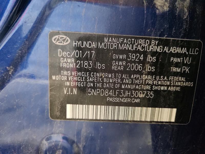 2018 HYUNDAI ELANTRA SEL SEL 12