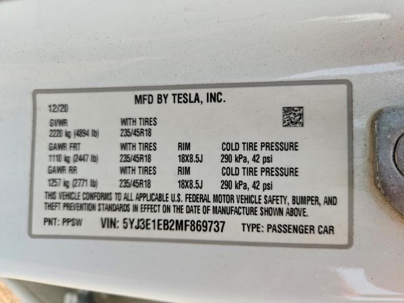 2021 TESLA MODEL 3 12