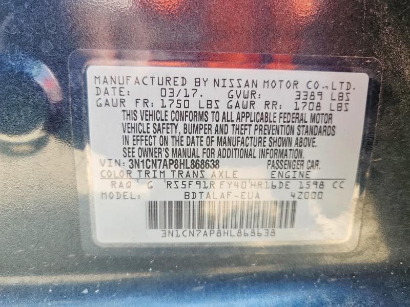 2017 NISSAN VERSA 1.6 S 12