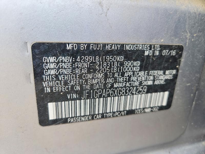 2016 SUBARU IMPREZA SPORT PREMIUM SPORT PREMIUM 12