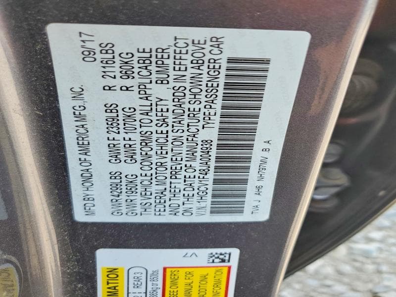 2018 HONDA ACCORD EX 12