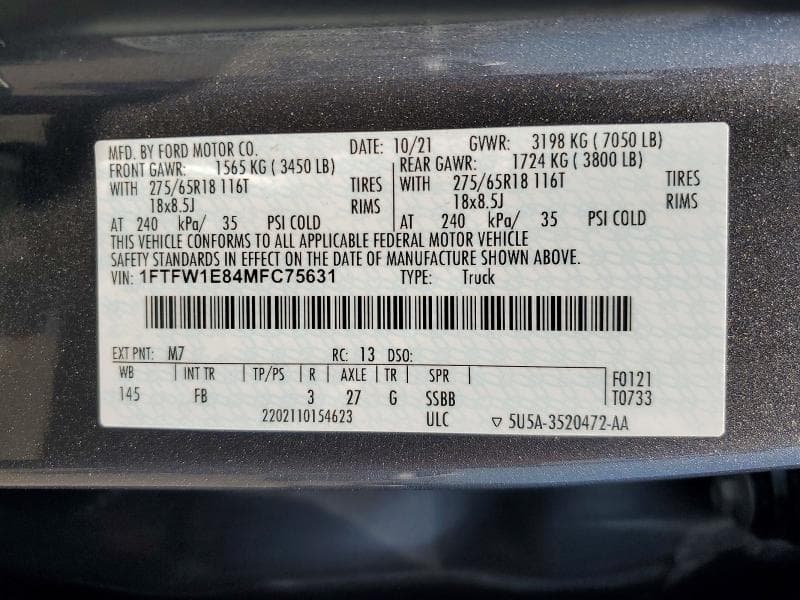 2021 FORD F150 SUPERCREW 12