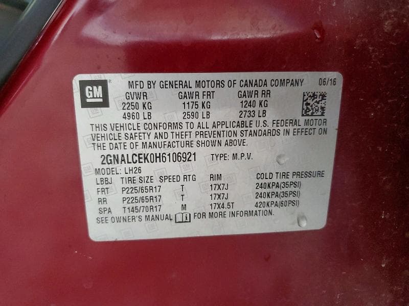 2017 CHEVROLET EQUINOX LT 13