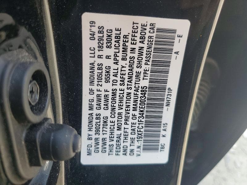 2019 HONDA CIVIC EX 12