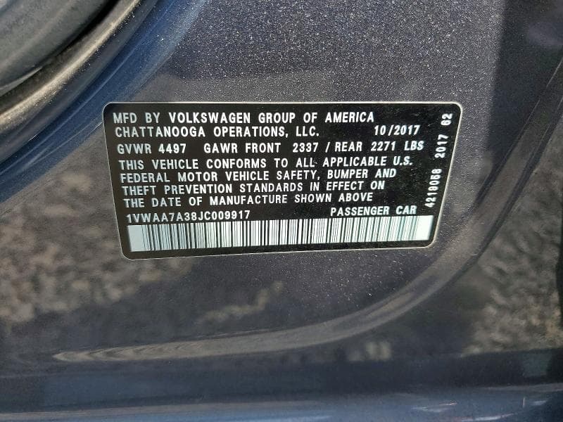 2018 VOLKSWAGEN PASSAT S 12