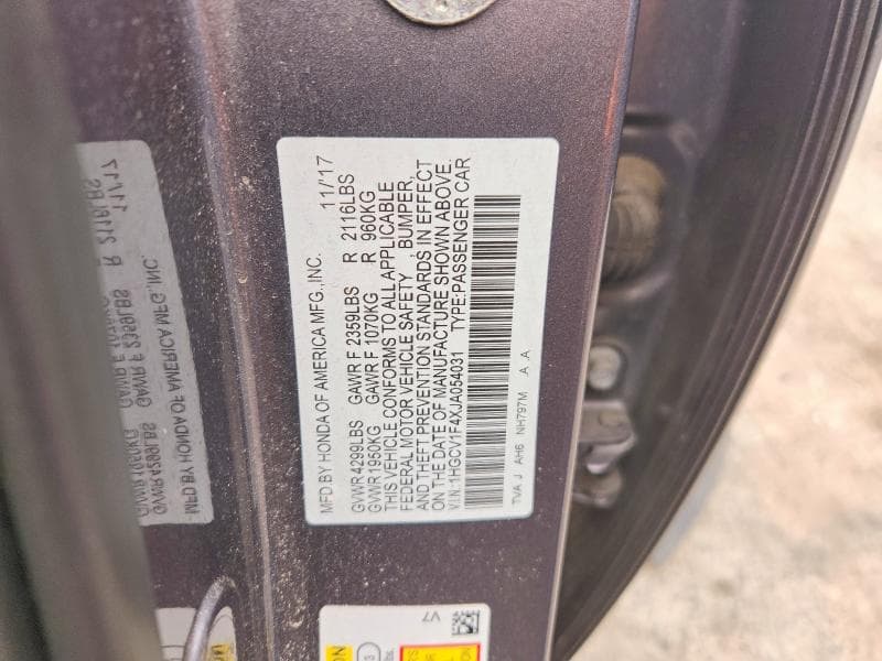 2018 HONDA ACCORD EX 12