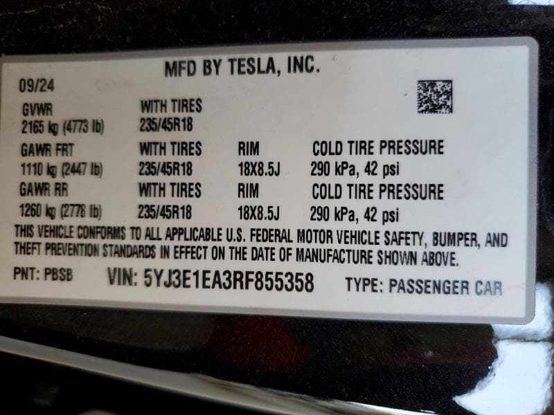 2024 TESLA MODEL 3 12