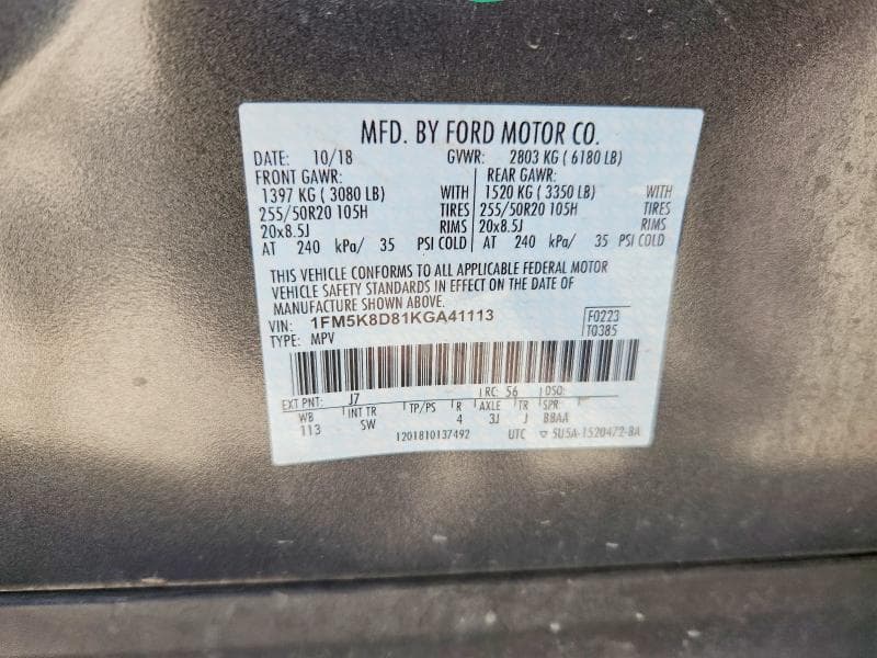 2019 FORD EXPLORER XLT XLT 13