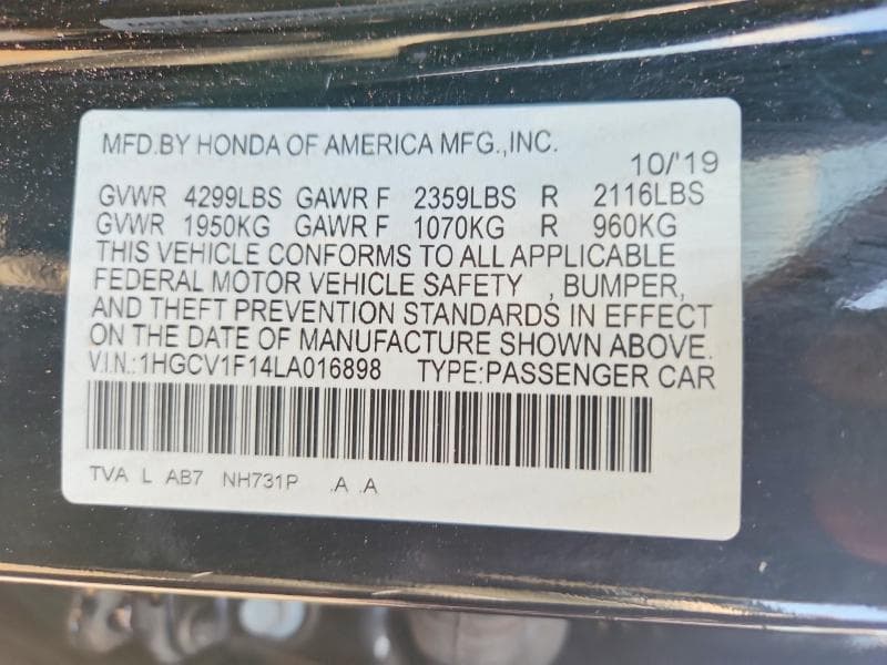 2020 HONDA ACCORD LX 13