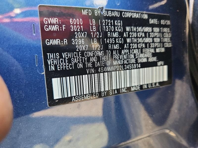 2020 SUBARU ASCENT LIMITED 13