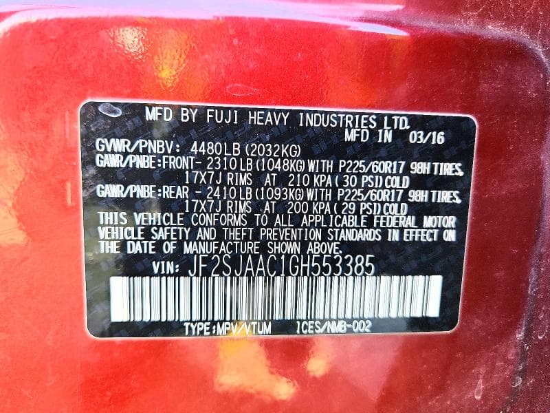 2016 SUBARU FORESTER 2.5I 14