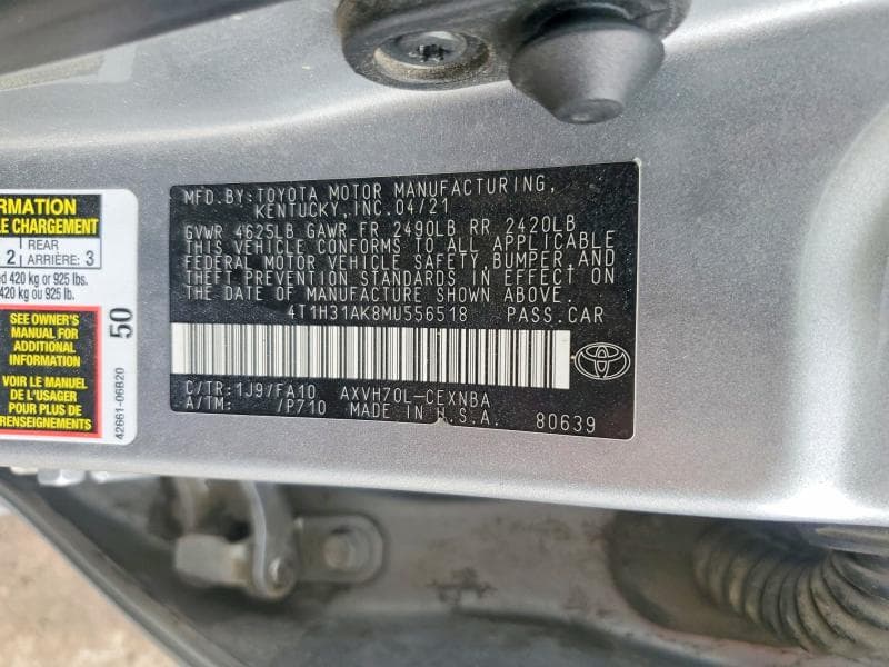 2021 TOYOTA CAMRY LE 12