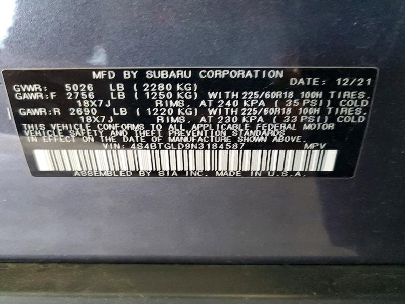 2022 SUBARU OUTBACK ONYX EDITION XT 14