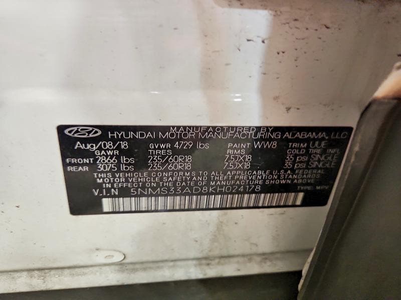 2019 HYUNDAI SANTA FE SEL PLUS 2.4L 14