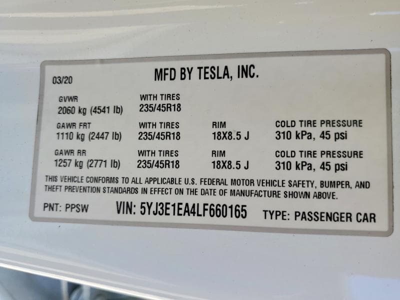 2020 TESLA MODEL 3 12