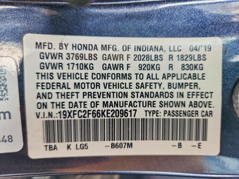2019 HONDA CIVIC LX 12