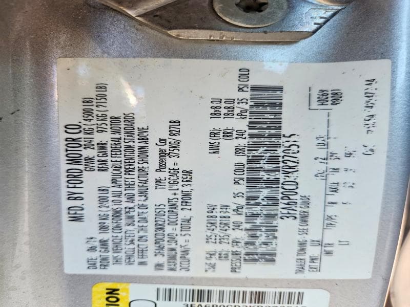 2019 FORD FUSION SEL 13