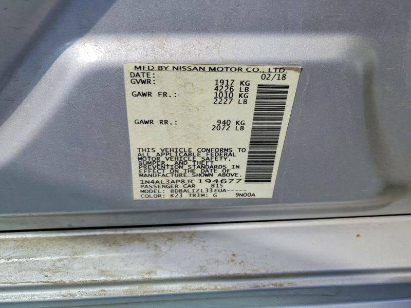 2018 NISSAN ALTIMA 2.5 SV 2.5 SV 12