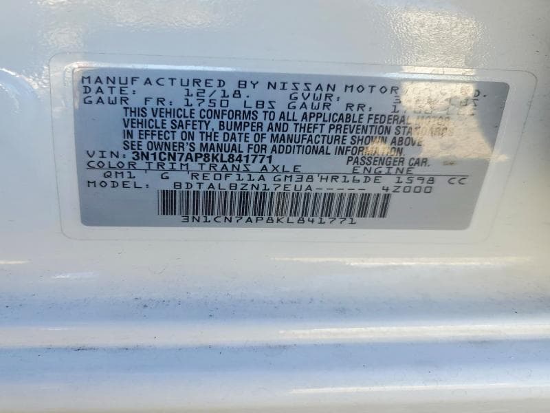 2019 NISSAN VERSA SV 12