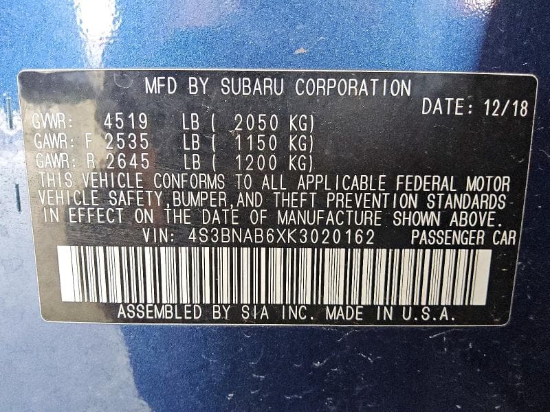 2019 SUBARU LEGACY 2.5I 2.5I 13