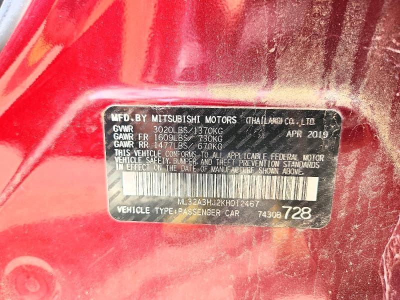 2019 MITSUBISHI MIRAGE ES/RF 12